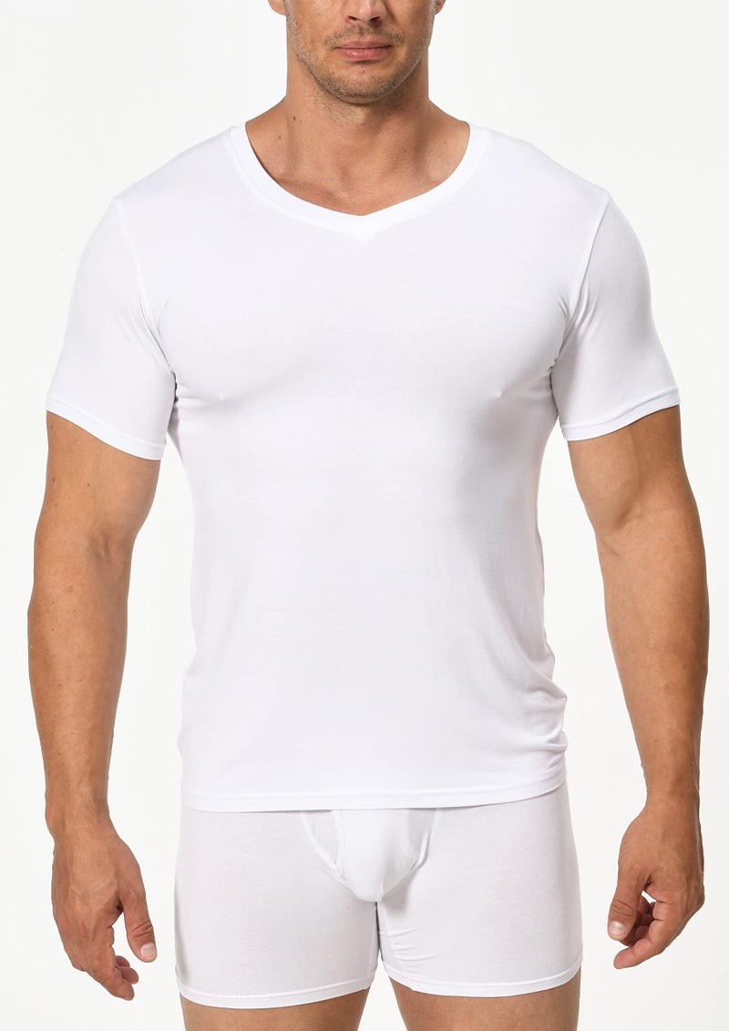 Comfneat Men's Undershirts Viscose V-Neck Cool Feeling T-Shirt 3-Pack (White 3-Pack, M) - Image 2